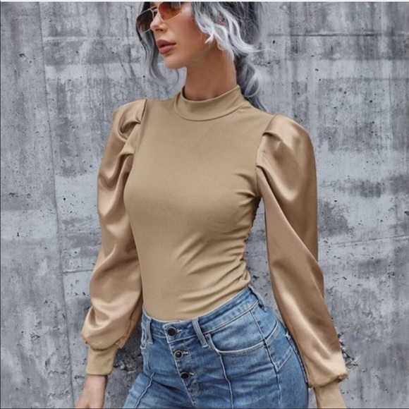 Ribbed Long Sleeve Puff Top- PINK - Picture 8 of 13